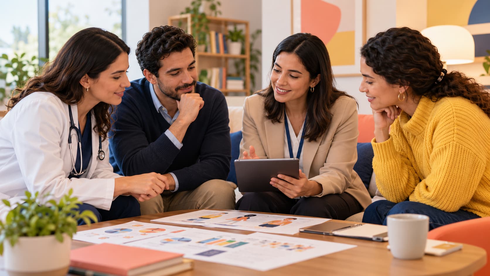 Profesionales del área de la salud y acompañamiento revisando información en una sesión de trabajo colaborativa